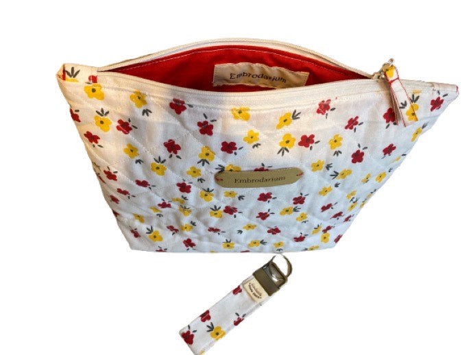 Handmade Medium Quilted Cotton Floral Zip Pouch