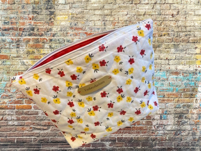 Handmade Medium Quilted Cotton Floral Zip Pouch